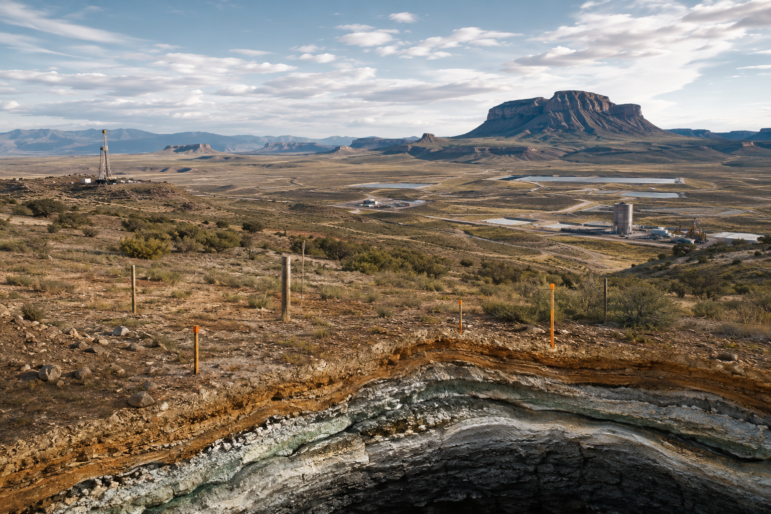 Desert Energy Landscape with Exposed Strata Desert Energy Landscape with Exposed Strata